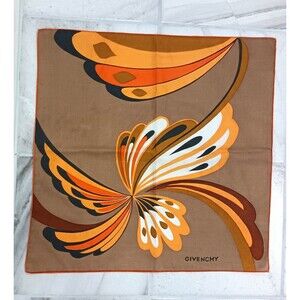 Vintage GIVENCHY Cotton scarf or bandana, Orange Brown swirl 21 inch square